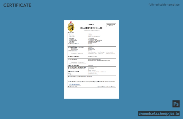 Tunesisches Personenstandsregister: Sterbeurkunde (Word- und PDF-Beispiel)